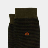 Chaussettes en coton peigné Rayées - Kaki