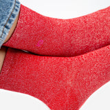 Chaussettes unies pailletées - Rouge