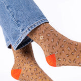 Chaussettes coton pailletées Léopard marron