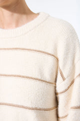 Pull rayé blanc cassé