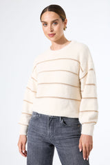Pull rayé blanc cassé