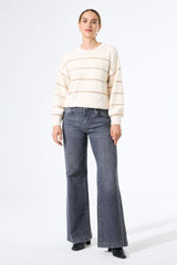 Pull rayé blanc cassé