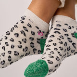 Chaussettes courtes Léopard blanc/vert