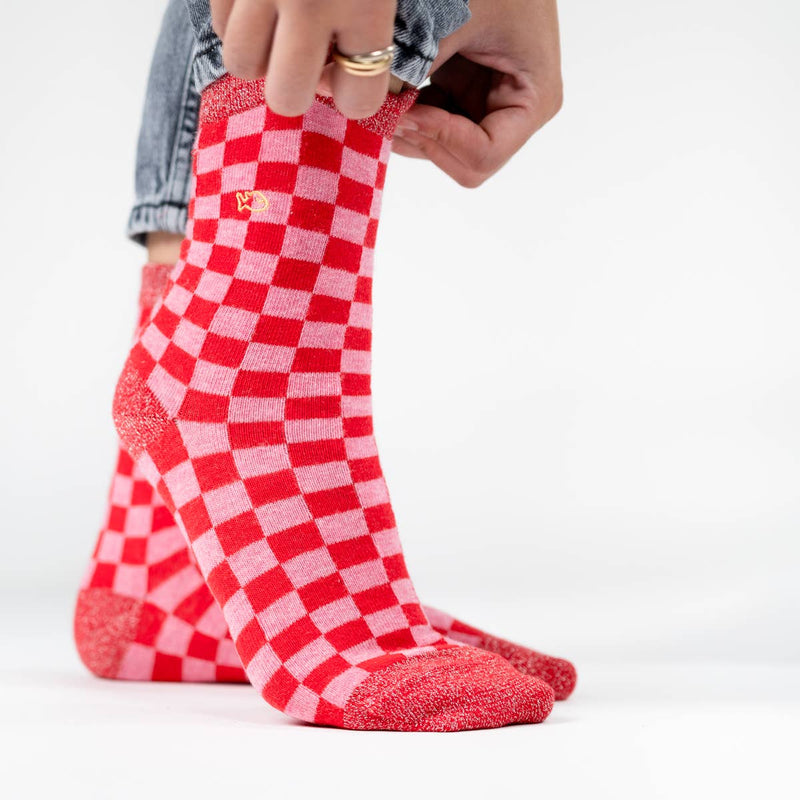 Chaussettes à carreaux - Rouge et rose