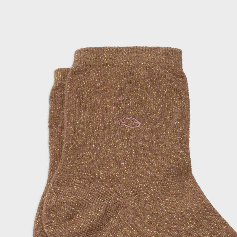 Chaussettes pailletées en coton peigné Unies - Cuivre