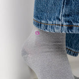 Chaussettes pailletées en coton peigné Unies - Gris