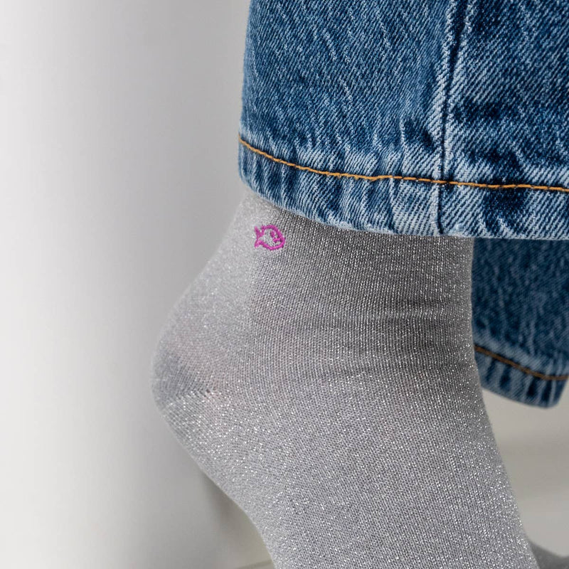 Chaussettes pailletées en coton peigné Unies - Gris