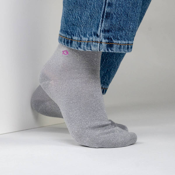 Chaussettes pailletées en coton peigné Unies - Gris