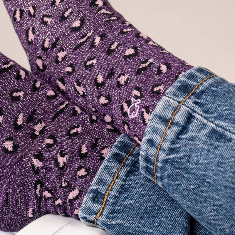 Chaussettes en coton peigné Léopard - Prune