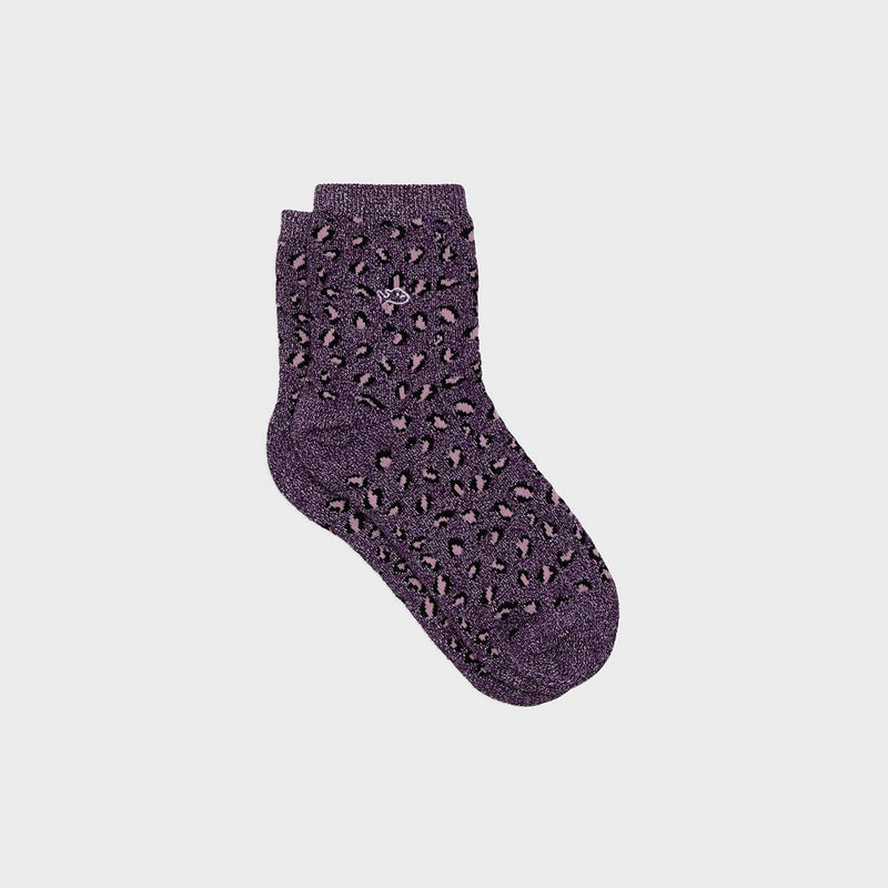 Chaussettes en coton peigné Léopard - Prune