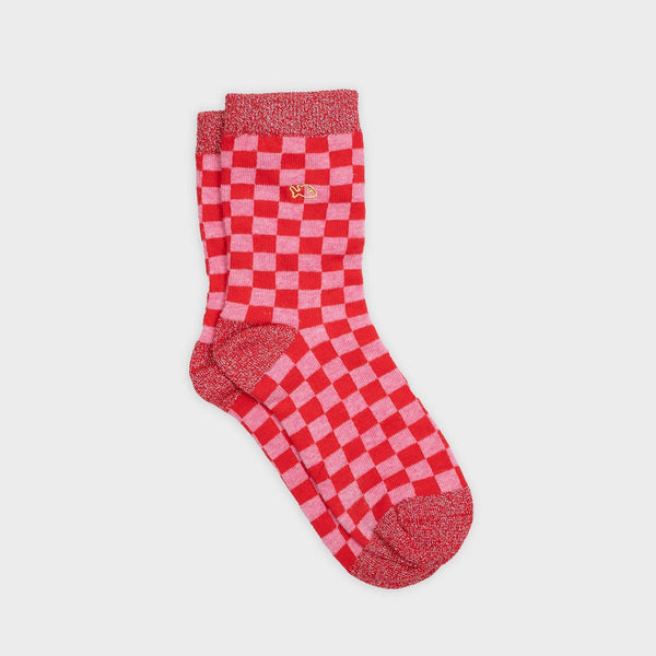 Chaussettes à carreaux - Rouge et rose