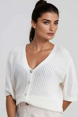 Cardigan boutonné écru