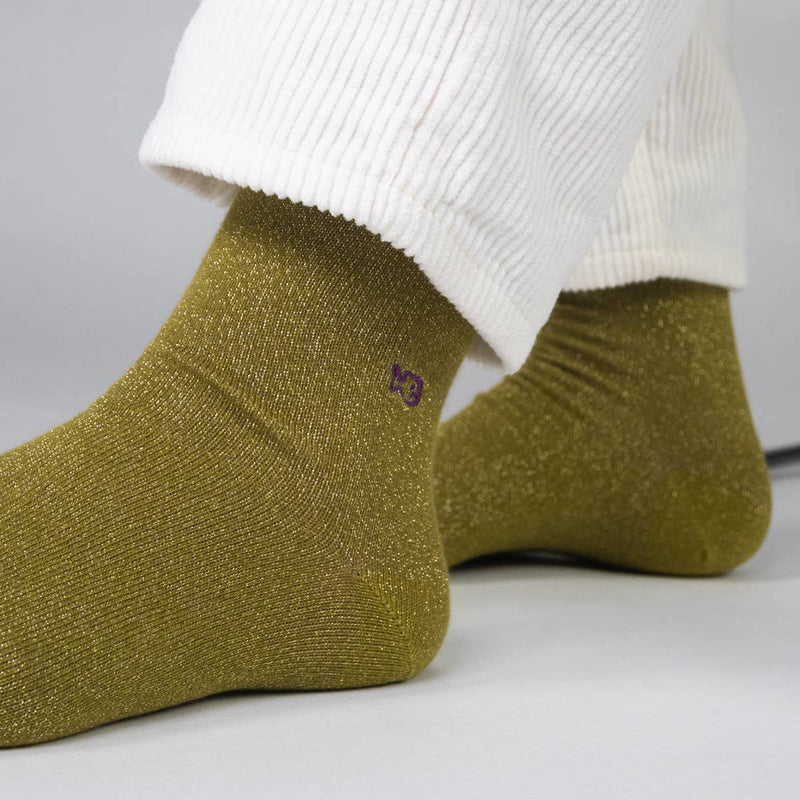 Chaussettes pailletées en coton peigné Unies - Olive