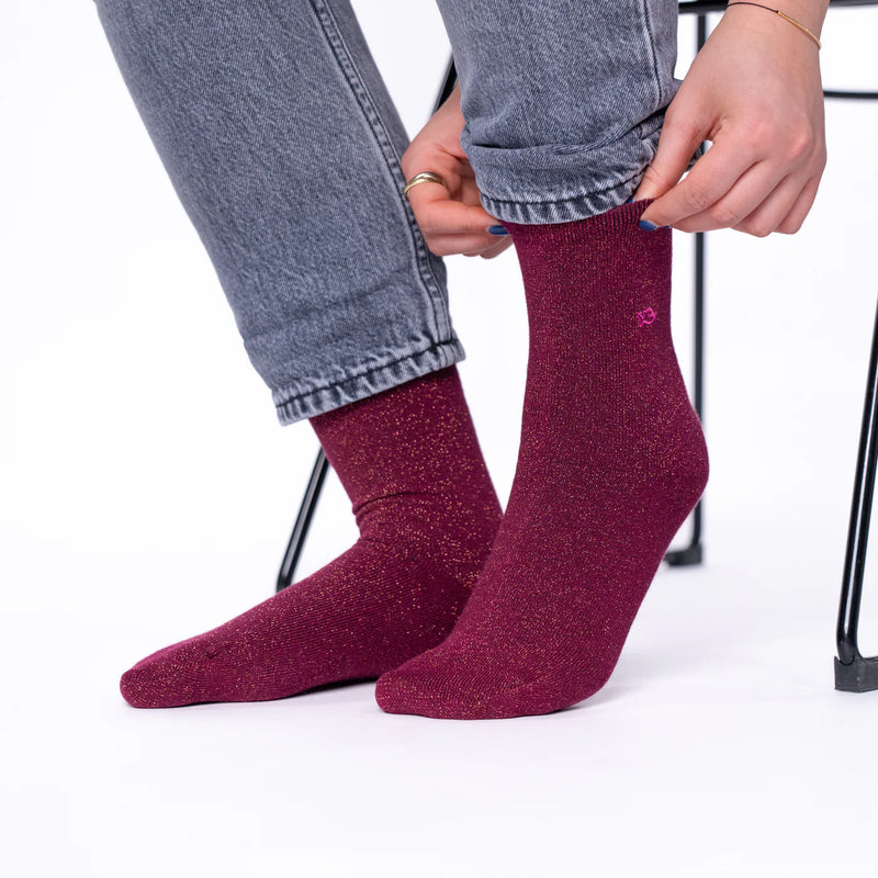Chaussettes coton pailletées Lie de vin