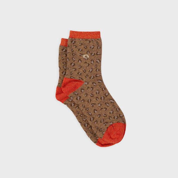 Chaussettes coton pailletées Léopard marron
