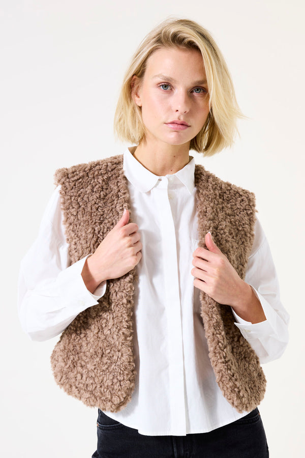 Gilet en teddy taupe
