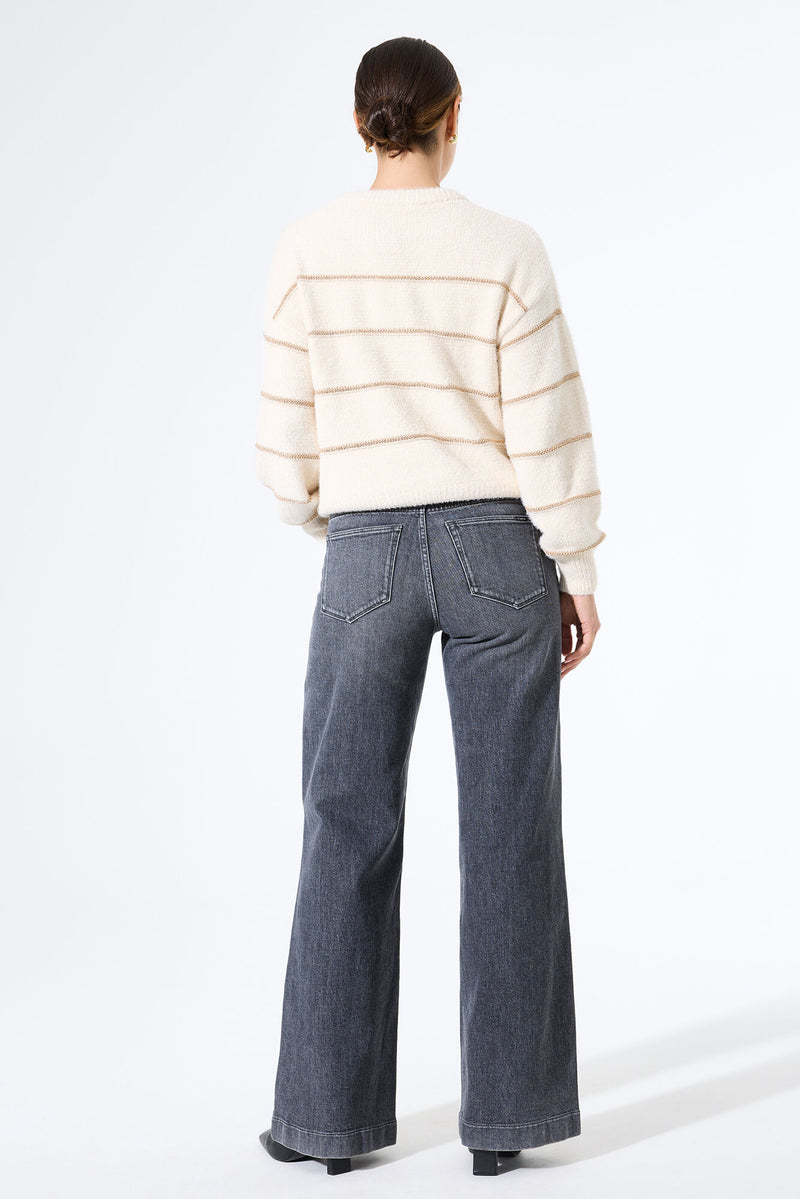 Pull rayé blanc cassé