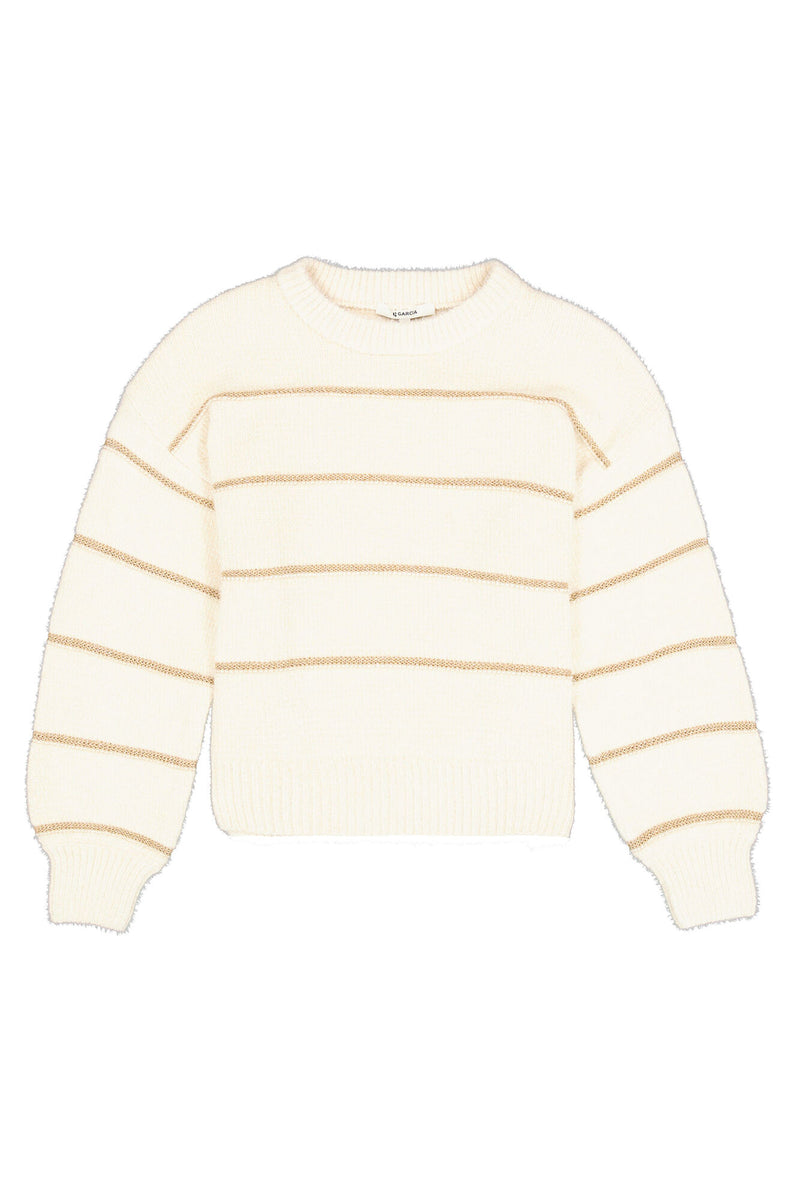 Pull rayé blanc cassé