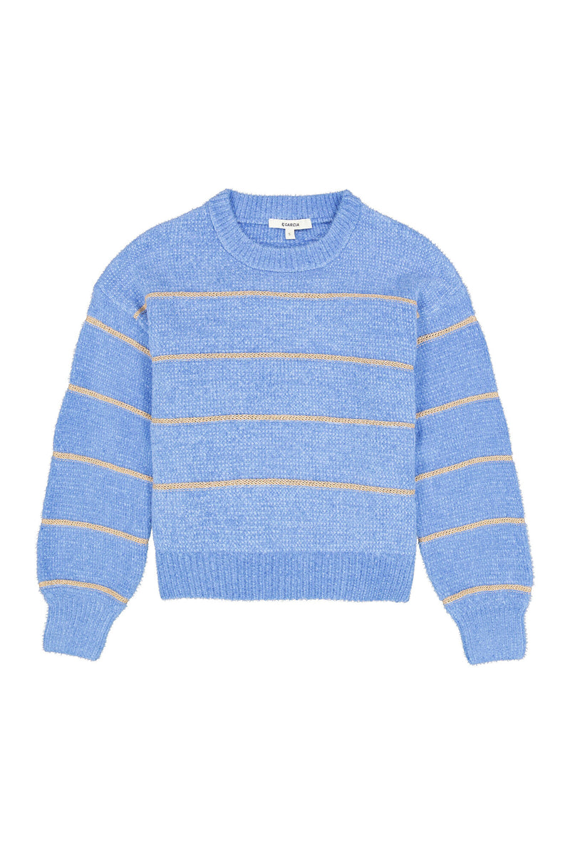 Pull rayé bleu clair