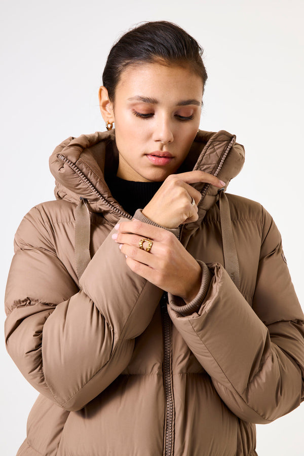 Doudoune longue taupe