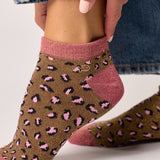 Chaussettes courtes Léopard doré/rose