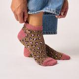 Chaussettes courtes Léopard doré/rose