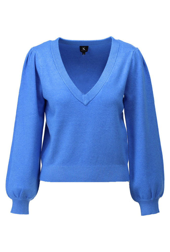 Pull col V bleu