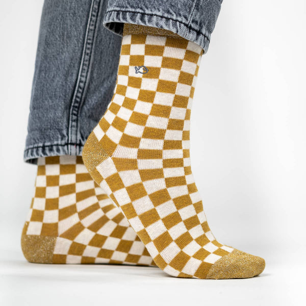 Chaussettes à carreaux - Jaune et blanc