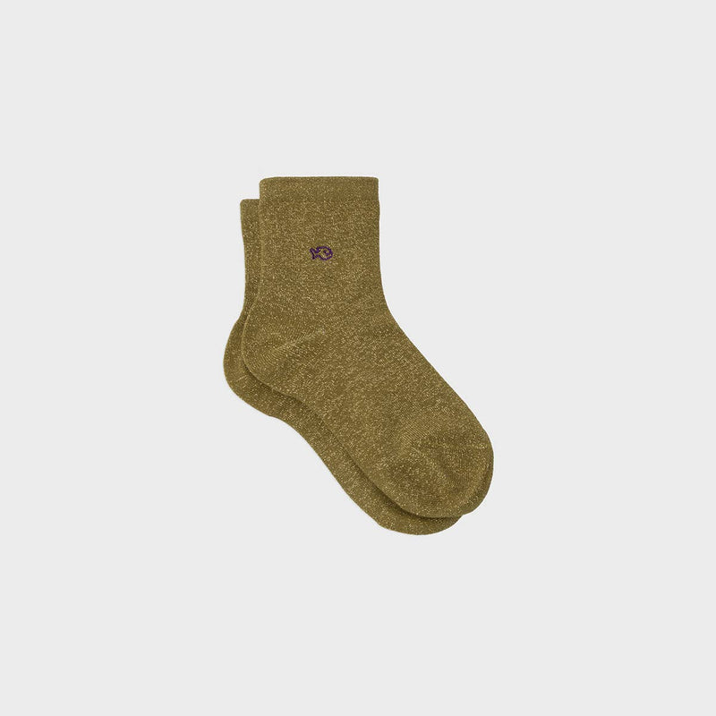 Chaussettes pailletées en coton peigné Unies - Olive