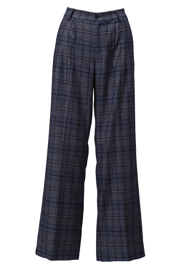 Pantalon bleu à carreaux