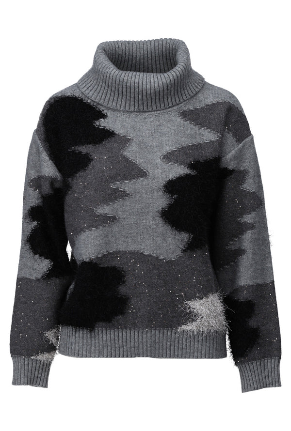 Pull col roulé gris avec motif
