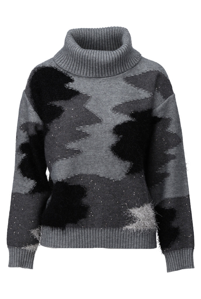 Pull col roulé gris avec motif