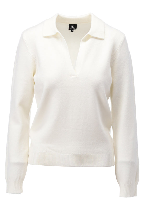 Pull col polo écru