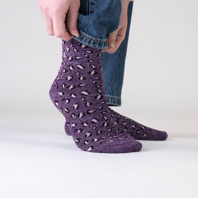 Chaussettes en coton peigné Léopard - Prune