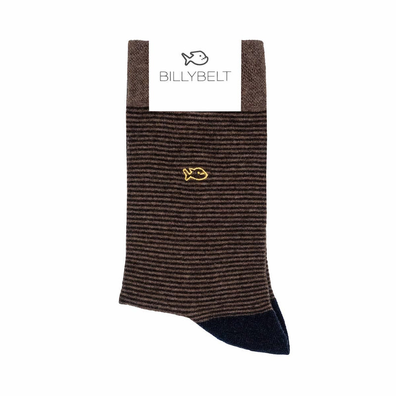 Chaussettes en coton peigné Rayées - Hazelnut