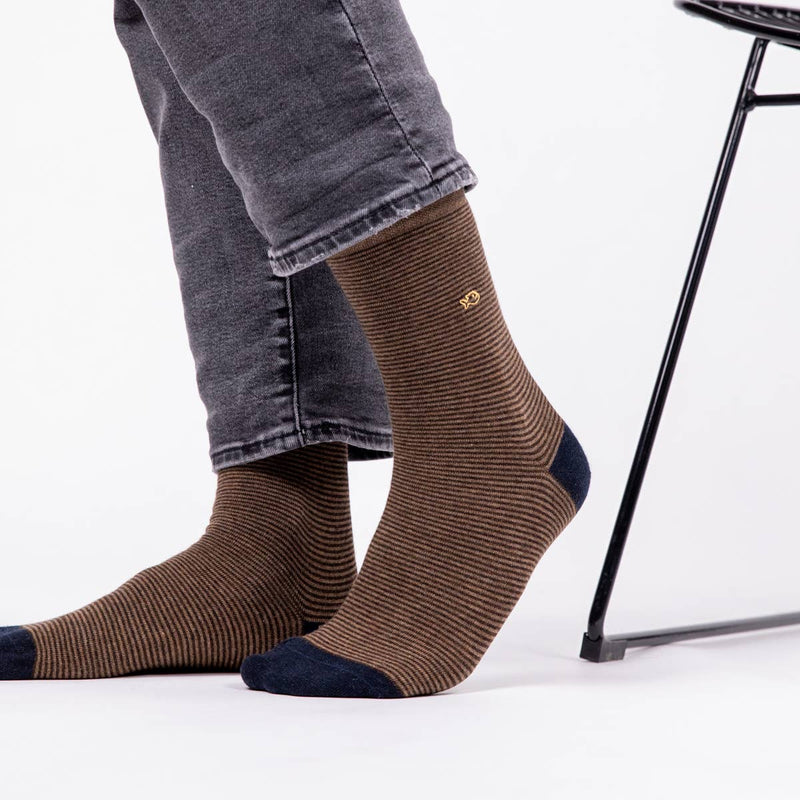 Chaussettes en coton peigné Rayées - Hazelnut