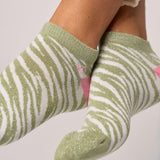 Chaussettes courtes Zèbre vert/blanc