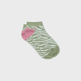 Chaussettes courtes Zèbre vert/blanc